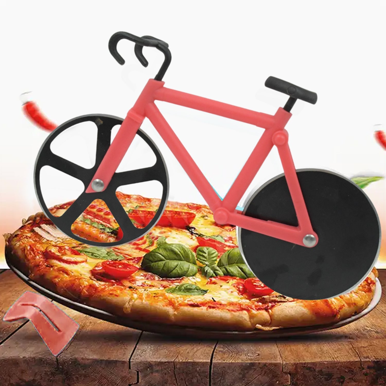 Stainless steel Bicycle shape Unbreakable Handle Pizza cutter | Pastry Cutter | Pizza Slicer with Grip on Handle and Stainless Steel Blade (1 Pc) Stainless steel Bicycle shape Unbreakable Handle Pizza cutter | Pastry Cutter | Pizza Slicer with Grip on Handle and Stainless Steel Blade (1 Pc)